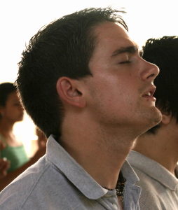 Andy, worshipping during the Sunday service